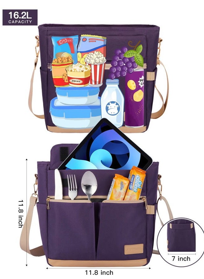 JOYHILL Lunch Bag for Women, Leakproof Insulated Lunch Box with Shoulder Strap, Adult Reusable Lunch Cooler Tote Bags for Work Picnic Camping School Beach, Purple - Image 3
