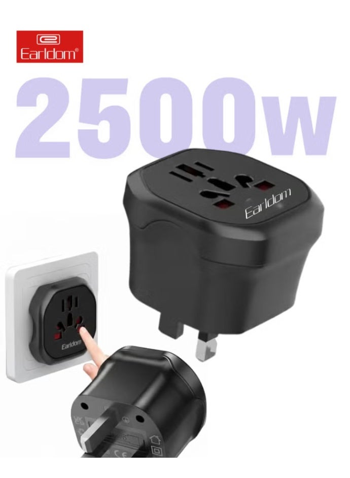 Earldom SC26UK Universal Travel Adapter Power Strip 4-in-1 International Plug Converter UK US EU AU, 2500W Multi S - Image 1