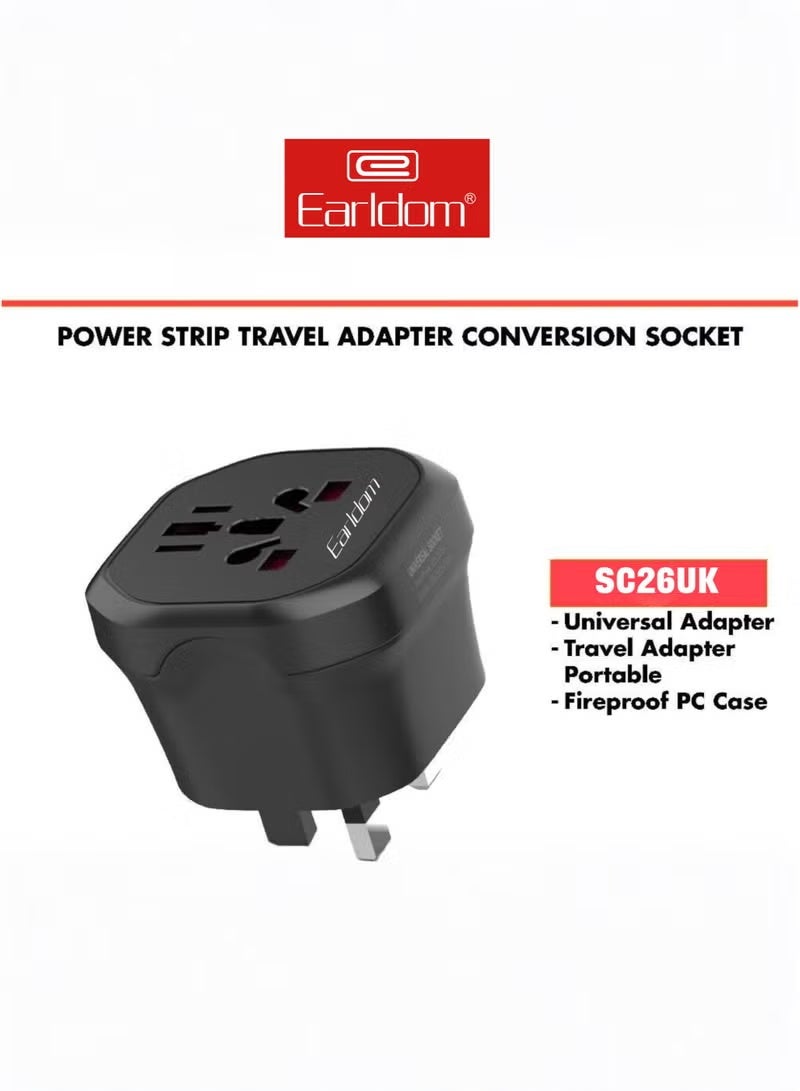 Earldom SC26UK Universal Travel Adapter Power Strip 4-in-1 International Plug Converter UK US EU AU, 2500W Multi S - Image 5