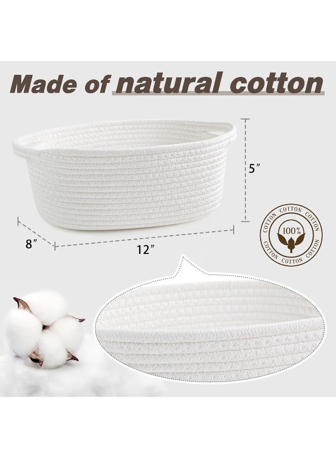 Pro Goleem Small Woven Basket with Gift Bags and Ribbons Durable Baskets for Gifts Empty Small Rope Basket for Storage 12"X 8" X 5" Baby Toy Baskets with Handles, White - Image 4