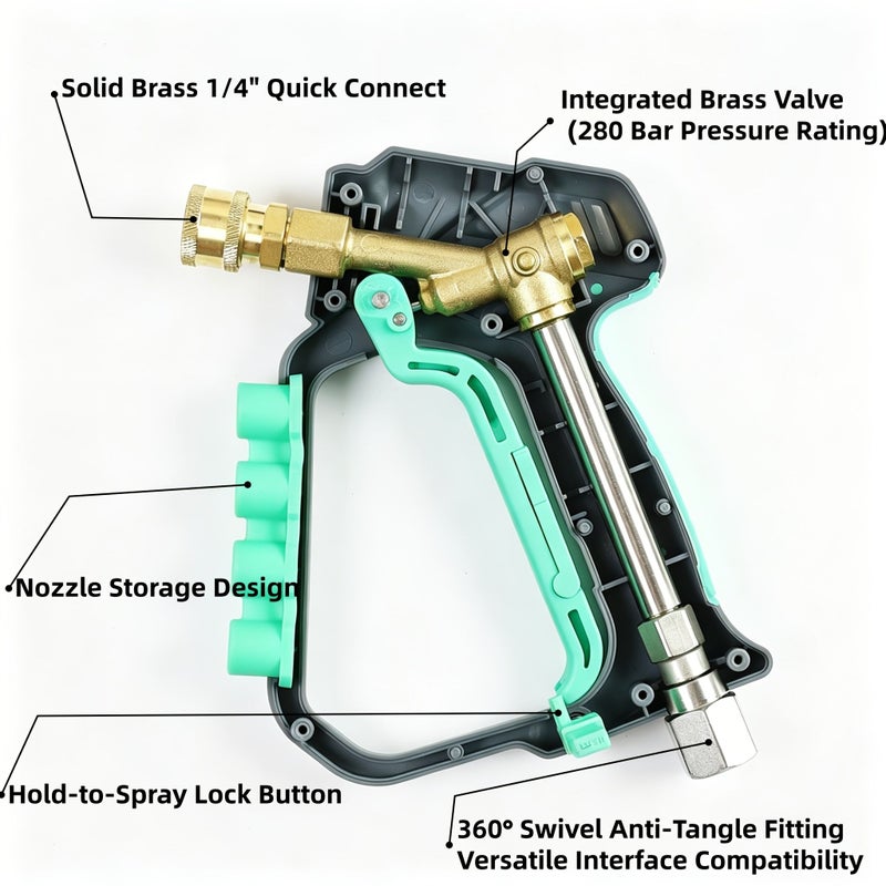 High Pressure Washer Gun 4 Nozzles 2 Adapters Non Slip Handle Car Patio Garden - Image 2