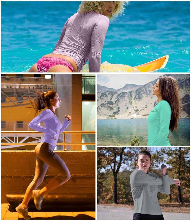 Kinglaman 6 Pack Women's Long Sleeve Workout Dry Fit Shirts, UPF 50+ Rash Guard SPF UV Sun Protection Shirts Crew Neck 1 Black 1 Gray 1 Blue 1 Purple 1 Dark Pink 1 Green X-Large - Image 2