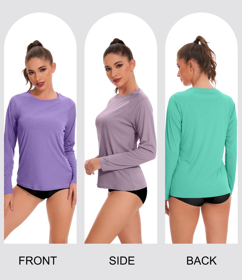 Kinglaman 6 Pack Women's Long Sleeve Workout Dry Fit Shirts, UPF 50+ Rash Guard SPF UV Sun Protection Shirts Crew Neck 1 Black 1 Gray 1 Blue 1 Purple 1 Dark Pink 1 Green X-Large - Image 4
