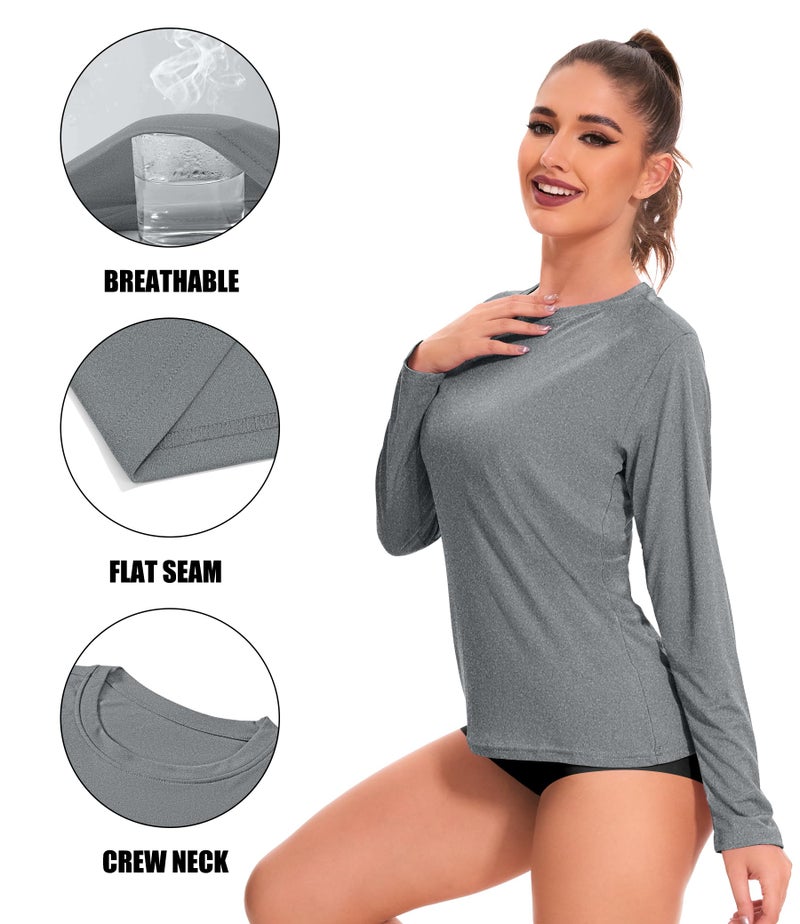 Kinglaman 6 Pack Women's Long Sleeve Workout Dry Fit Shirts, UPF 50+ Rash Guard SPF UV Sun Protection Shirts Crew Neck 1 Black 1 Gray 1 Blue 1 Purple 1 Dark Pink 1 Green X-Large - Image 5