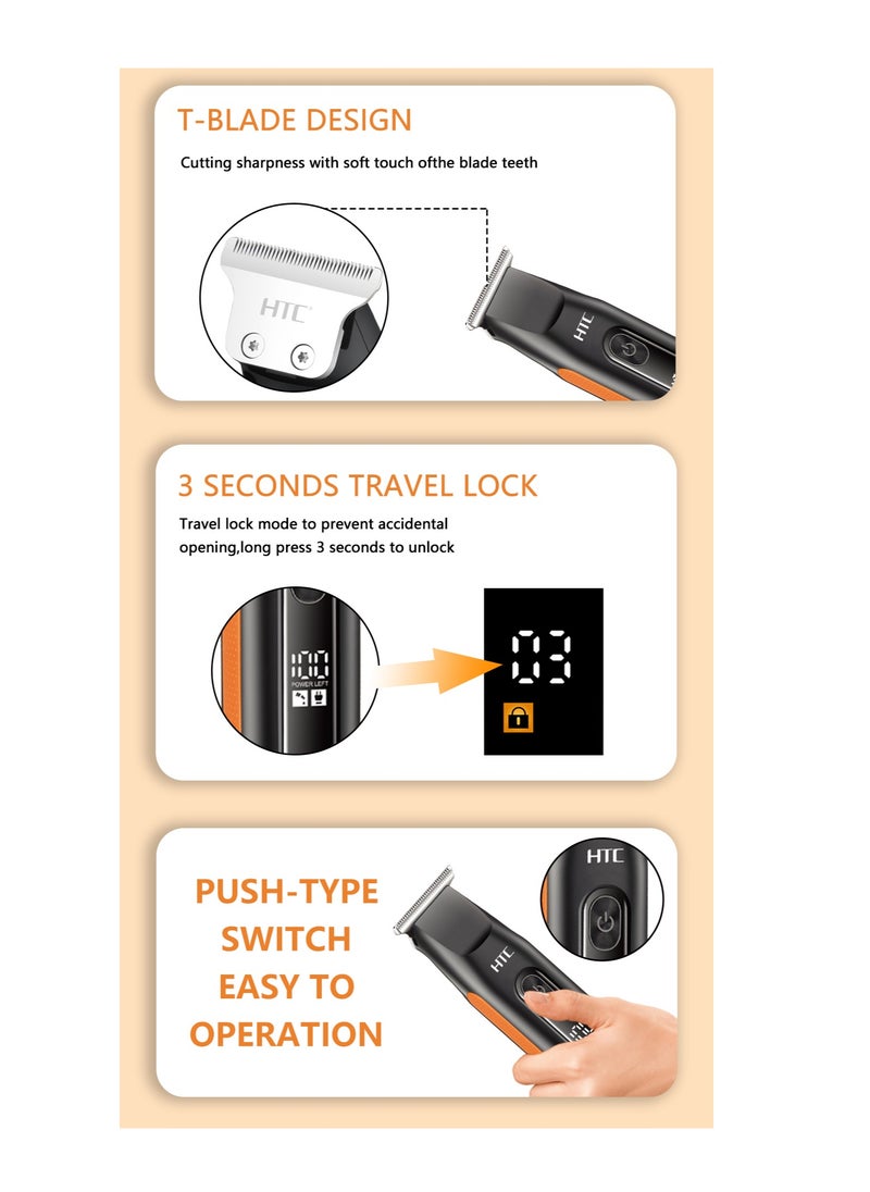 HTC - HTC AT-508 Rechargeable Hair Trimmer & Clipper Digital Display 3-Second Travel Lock Shaving Cutting for Home Use & Beard - Image 1