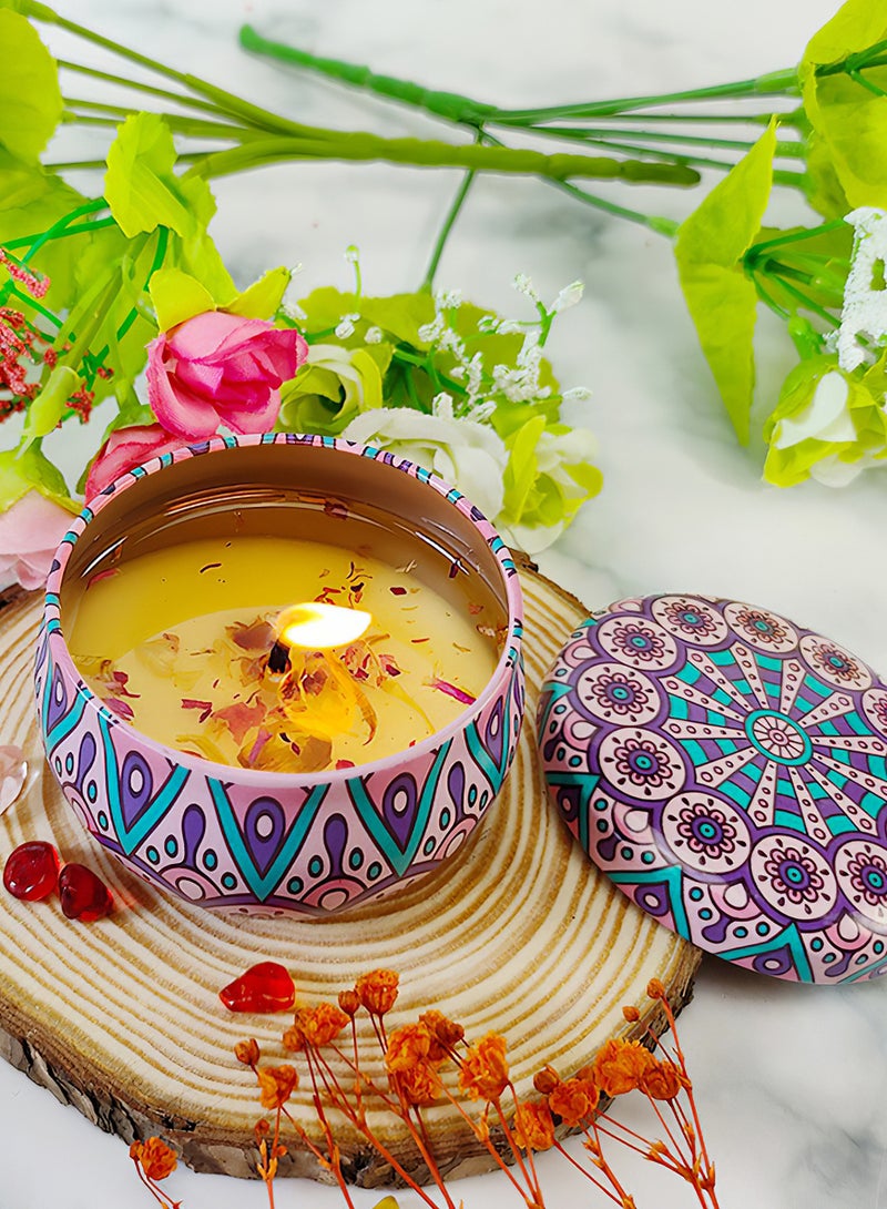 شموع معطرة، شموع عطرية فاخرة مع زهور جافة، مجموعة هدايا شموع معطرة من الصويا الطبيعي للاستحمام في المنزل والسفر واليوجا، هدية استرخاء أنيقة تدوم طويلاً (الخزامى)  - Image 2
