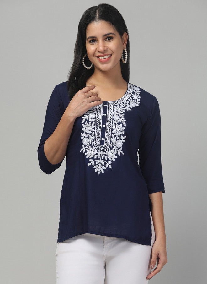 Trend Level Women Floral Embroidered Straight Kurti - Image 1