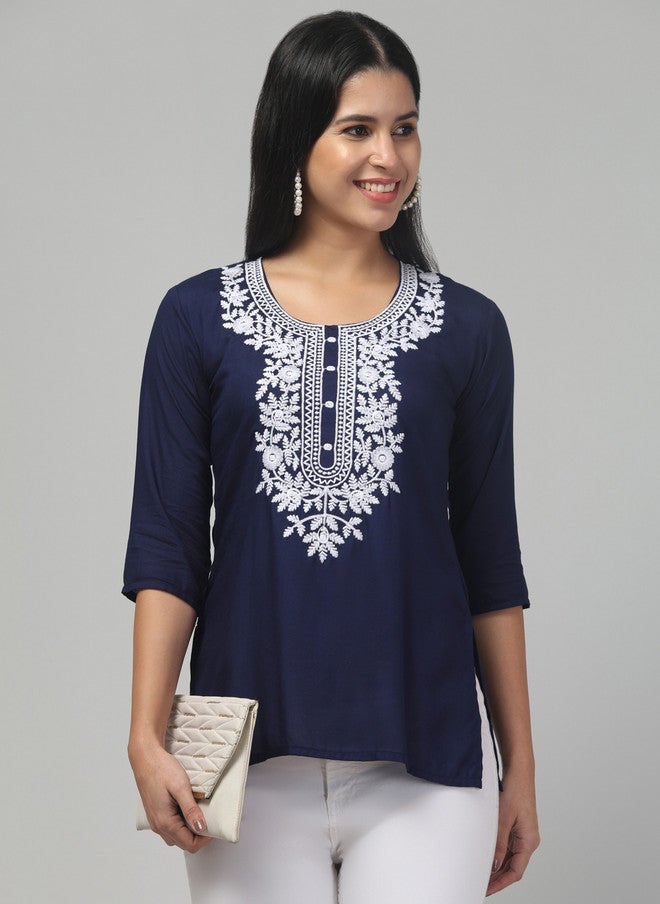 Trend Level Women Floral Embroidered Straight Kurti - Image 4