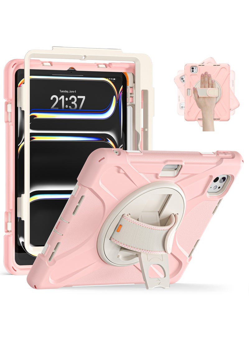 Rock Pow Case for iPad Pro 11-inch (2024) M4 Chip Model A2836 A2837 Heavy Duty Rugged Durability Silicone Tablet Cover with 360° Rotating Hand Strap Foldable Hidden Stand & Shoulder Strap  - Image 1