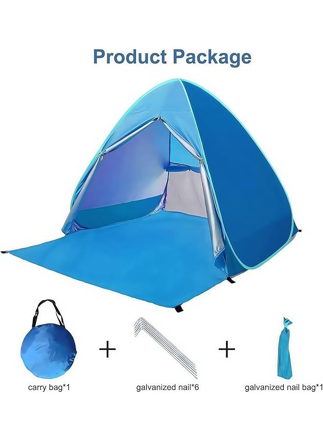 CCOVERY Camping Sun Shelters Pop Up Beach Tent UPF 50+++ Portable Beach Tent for Family 2 3 Person Outdoor Activities Camping 150X165X110cm (Blue) - Image 3