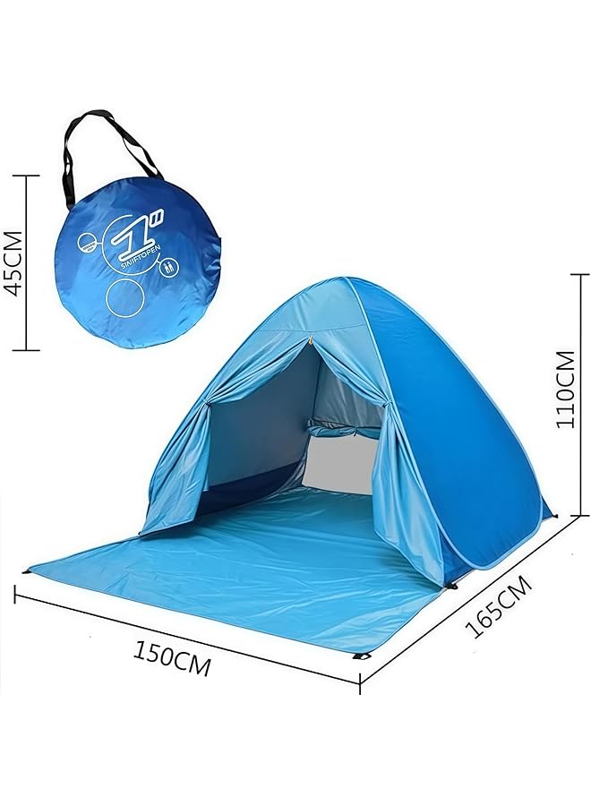 CCOVERY Camping Sun Shelters Pop Up Beach Tent UPF 50+++ Portable Beach Tent for Family 2 3 Person Outdoor Activities Camping 150X165X110cm (Blue) - Image 2