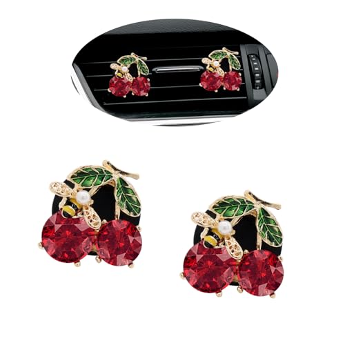 ORIESSE Cherry Car Decor2pcs Bee Leaf Cherry Car Air Freshener Vent ClipsCute Retro Sweet Themed DashBoard Decoration Accessories for Women TeensRefillable Aroma Diffuser - Image 1