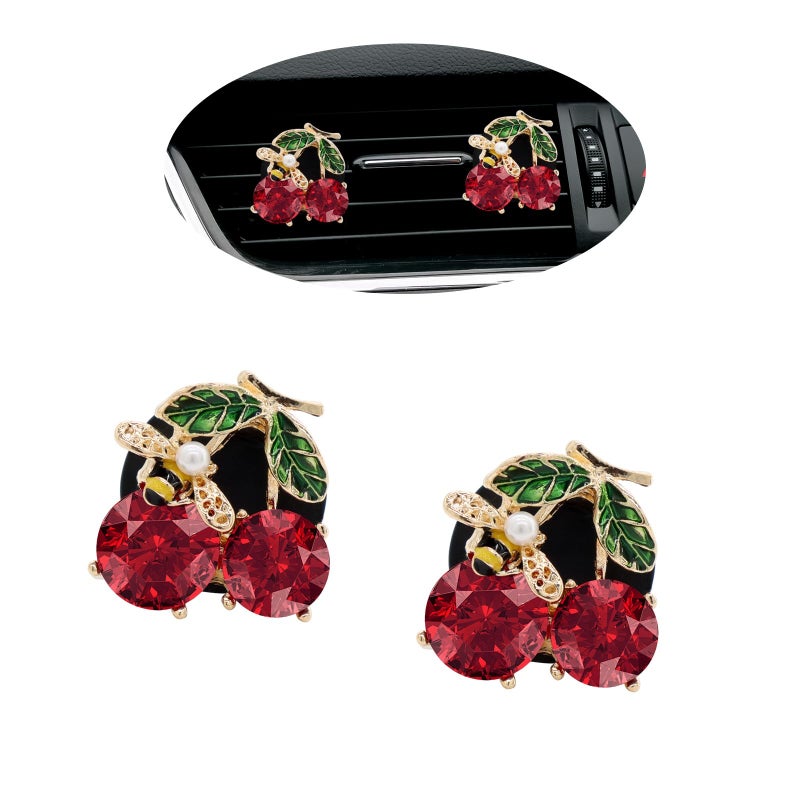ORIESSE Cherry Car Decor2pcs Bee Leaf Cherry Car Air Freshener Vent ClipsCute Retro Sweet Themed DashBoard Decoration Accessories for Women TeensRefillable Aroma Diffuser - Image 3