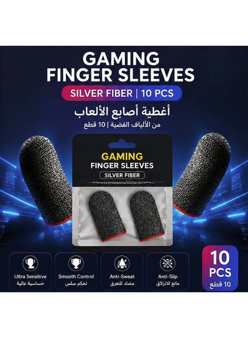 10 Pcs Silver Fiber Gaming Finger Sleeves, Anti-Sweat & Ultra Sensitive Touchscreen Thumb Covers for Mobile Games, Smooth Control Finger Gloves - Image 1