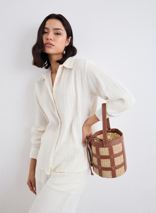 ستايلي قميص نسائي أبيض مضلع كبير الحجم - Image 5