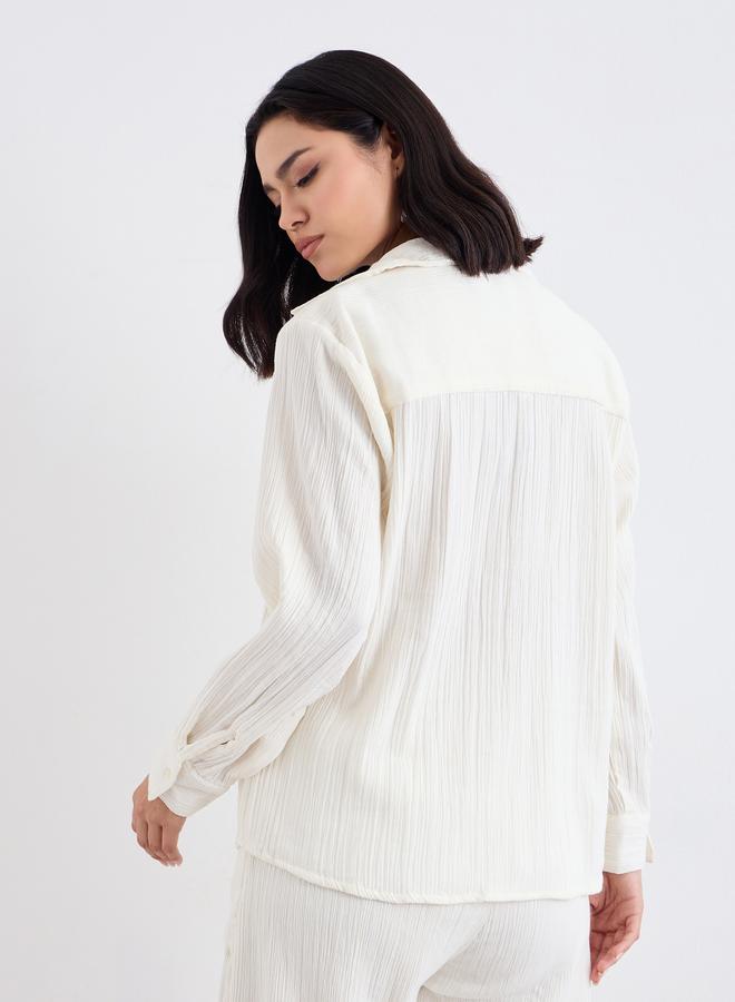 ستايلي قميص نسائي أبيض مضلع كبير الحجم - Image 4