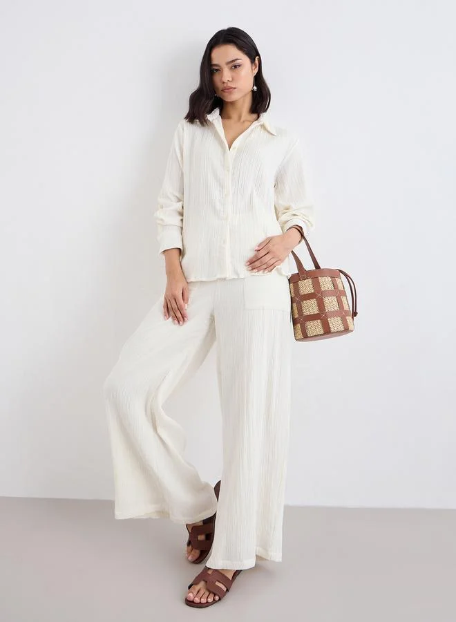 Styli Styli Women Off White Textured Oversized Shirt