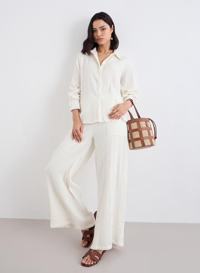 ستايلي قميص نسائي أبيض مضلع كبير الحجم - Image 1