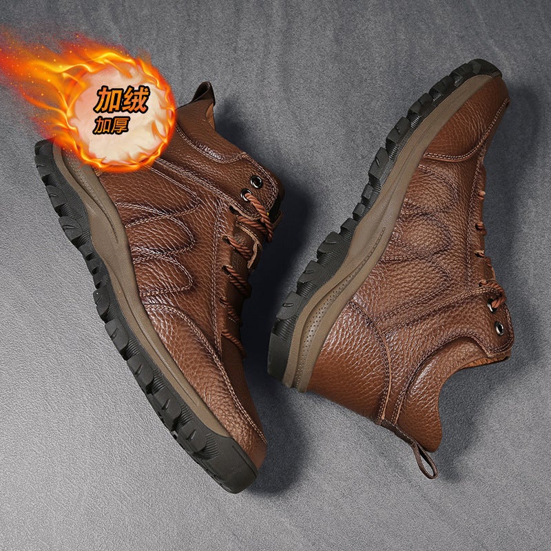 Men'S Leather Boots First Layer Cowhide Warm Boots Men'S Shoes Outdoor Shoes High-Top Outdoor Snow Boots - Image 3