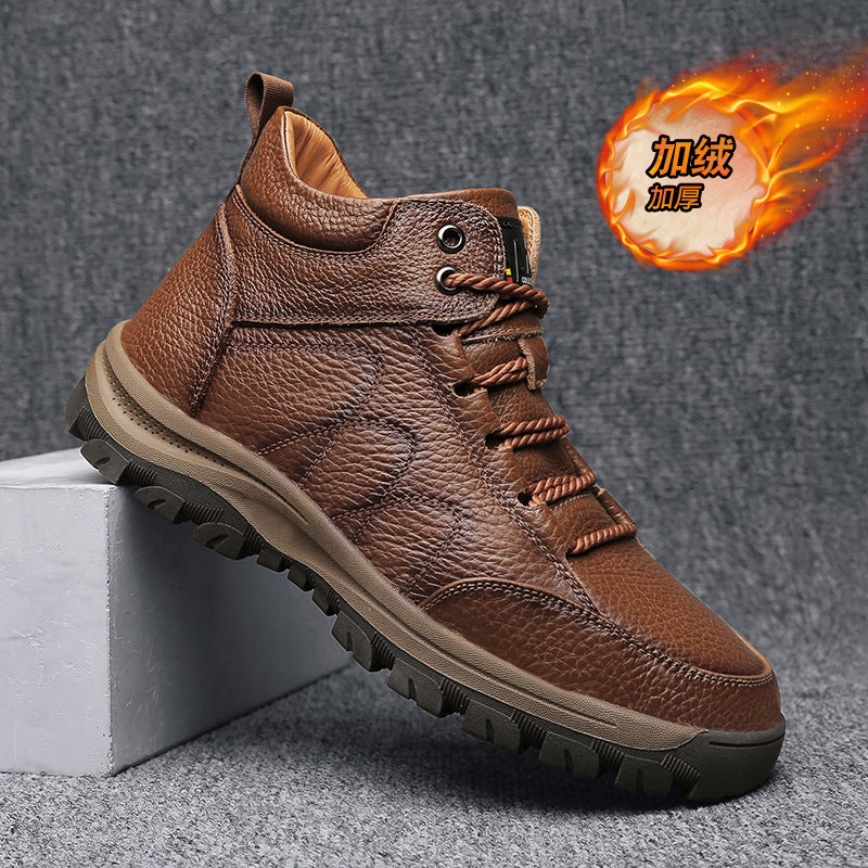 Men'S Leather Boots First Layer Cowhide Warm Boots Men'S Shoes Outdoor Shoes High-Top Outdoor Snow Boots - Image 2