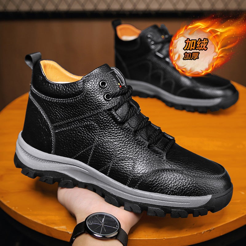 Men'S Leather Boots First Layer Cowhide Warm Boots Men'S Shoes Outdoor Shoes High-Top Outdoor Snow Boots - Image 4