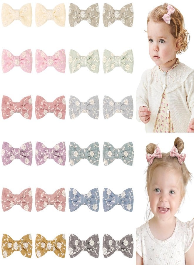 DED 24PCS 2" Baby Girls Hair Bow Clips, Fine Hair Cotton Fully Lined Embroidery Baby Hair Barrettes Accessories for Infants Toddlers - Image 1