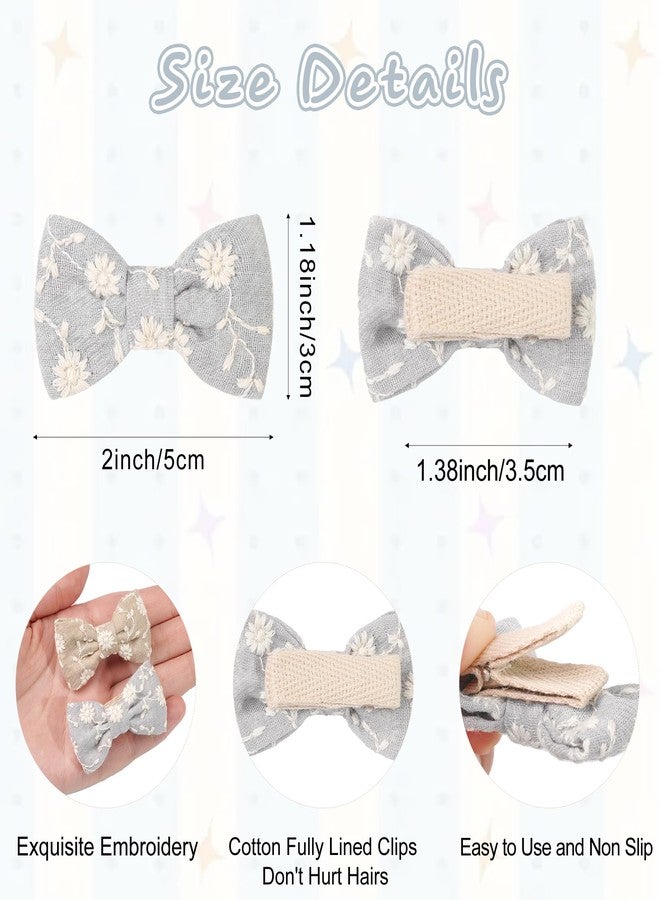 DED 24PCS 2" Baby Girls Hair Bow Clips, Fine Hair Cotton Fully Lined Embroidery Baby Hair Barrettes Accessories for Infants Toddlers - Image 2