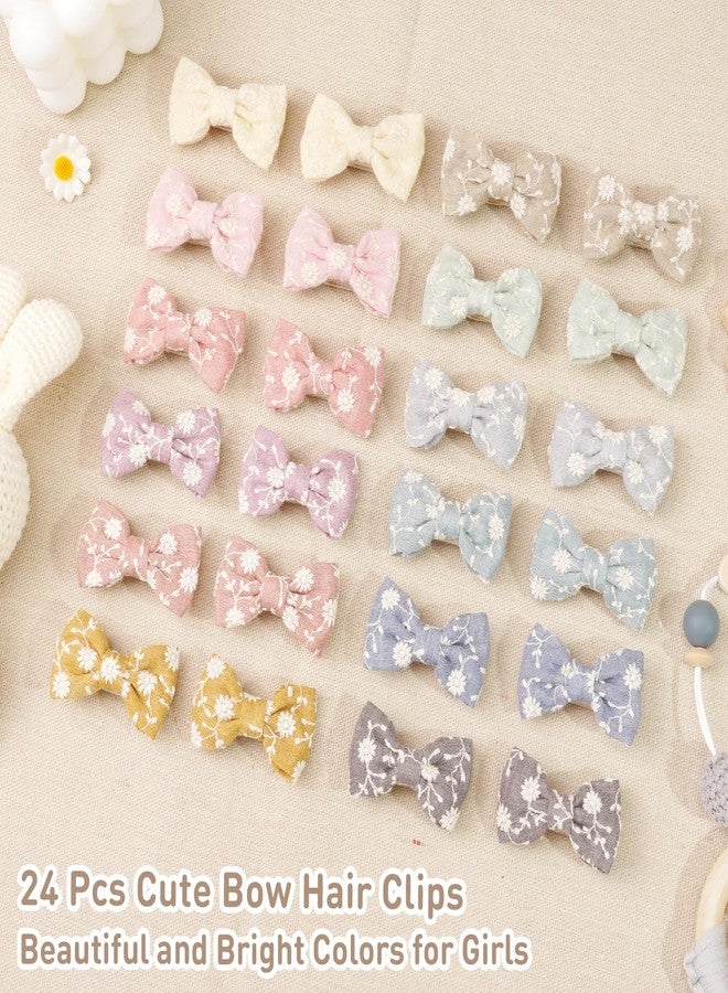 DED 24PCS 2" Baby Girls Hair Bow Clips, Fine Hair Cotton Fully Lined Embroidery Baby Hair Barrettes Accessories for Infants Toddlers - Image 3