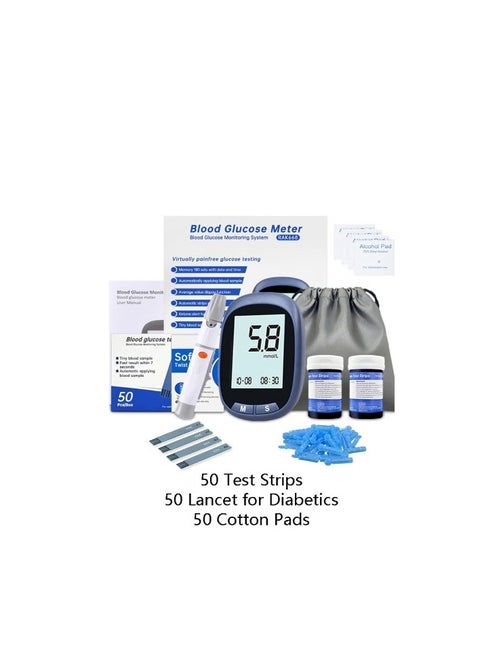 Blood Glucose Monitoring System Blood Sugar Tester With 50 Test Strips, 50 Lancet for Diabetics, 50 Cotton Pads, Blood Glucose Monitors, Blood Glucose Meter, Blood Sugar Tester