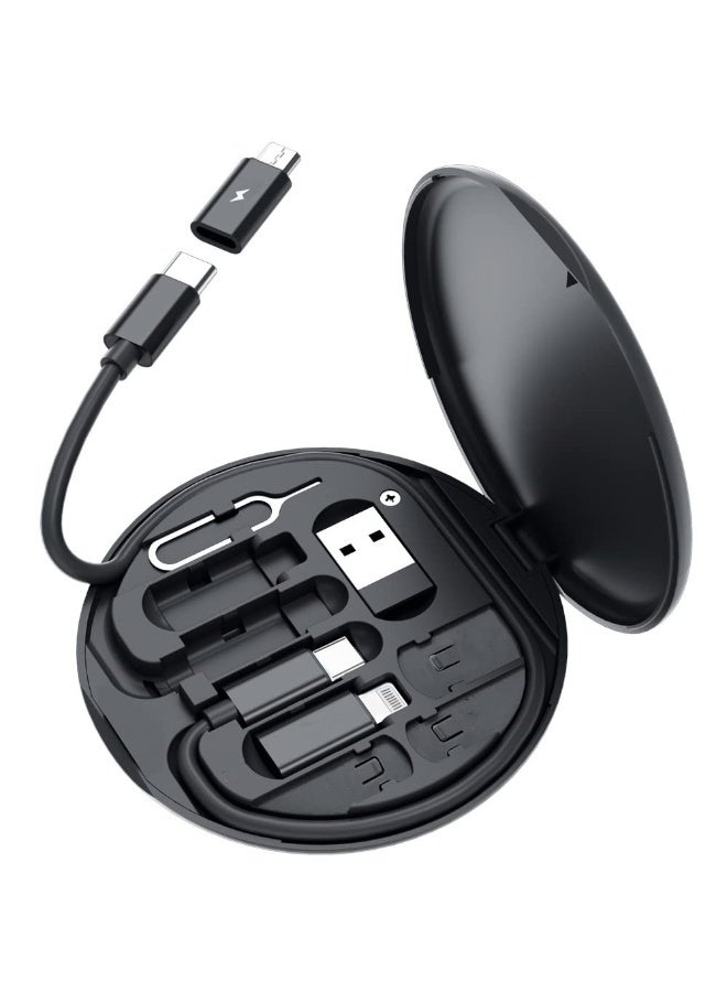 Multi USB Charging Adapter Cable Kit, USB C to iOS Device Cable Box, Conversion Set USB A & Type C to Male Micro/Type C/iOS Device, Data Transfer, Card Storage, Tray Eject Pin, Phone Holder (Black) - Image 1