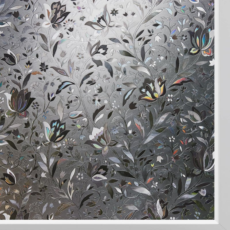 Kromapolis Window Film  Window Privacy Film Frosted  Window Vinyl Glass Covering  Stained Glass Decorative Film  Static Window Clings  Non-Adhesive (Grayish Black  11.8 x 157.4 inch) - Image 1