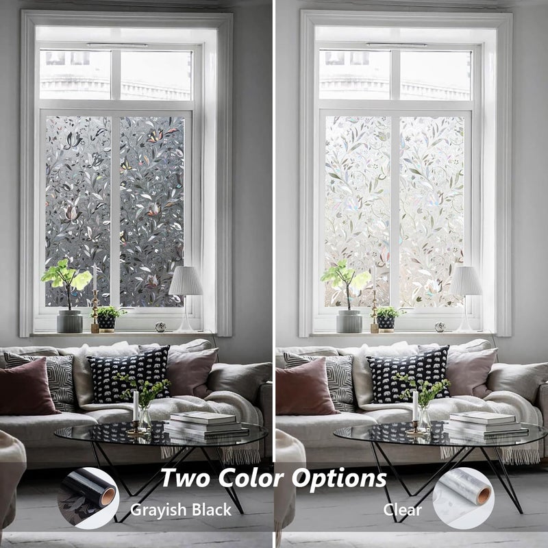 Kromapolis Window Film  Window Privacy Film Frosted  Window Vinyl Glass Covering  Stained Glass Decorative Film  Static Window Clings  Non-Adhesive (Grayish Black  11.8 x 157.4 inch) - Image 5