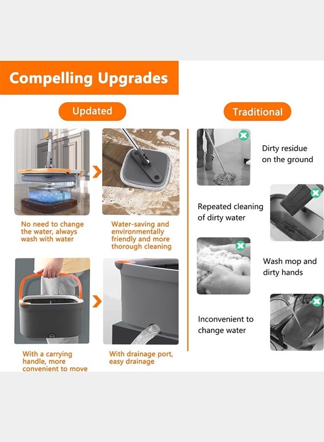 كليني جيني طقم ممسحة ودلو دوارة مربعة الشكل، سعة 5.8 لتر، رأس دوار 360 درجة، نظام فصل ذاتي للحجرة المتسخة والنظيفة، 31×31×18.5 سم - Image 5