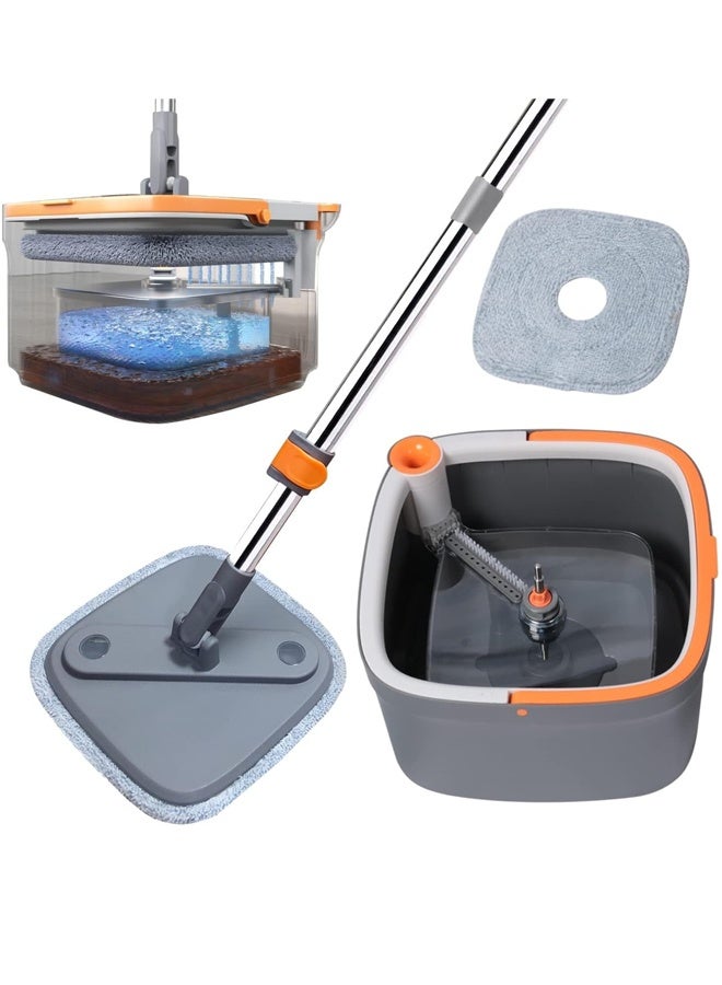 كليني جيني طقم ممسحة ودلو دوارة مربعة الشكل، سعة 5.8 لتر، رأس دوار 360 درجة، نظام فصل ذاتي للحجرة المتسخة والنظيفة، 31×31×18.5 سم - Image 1