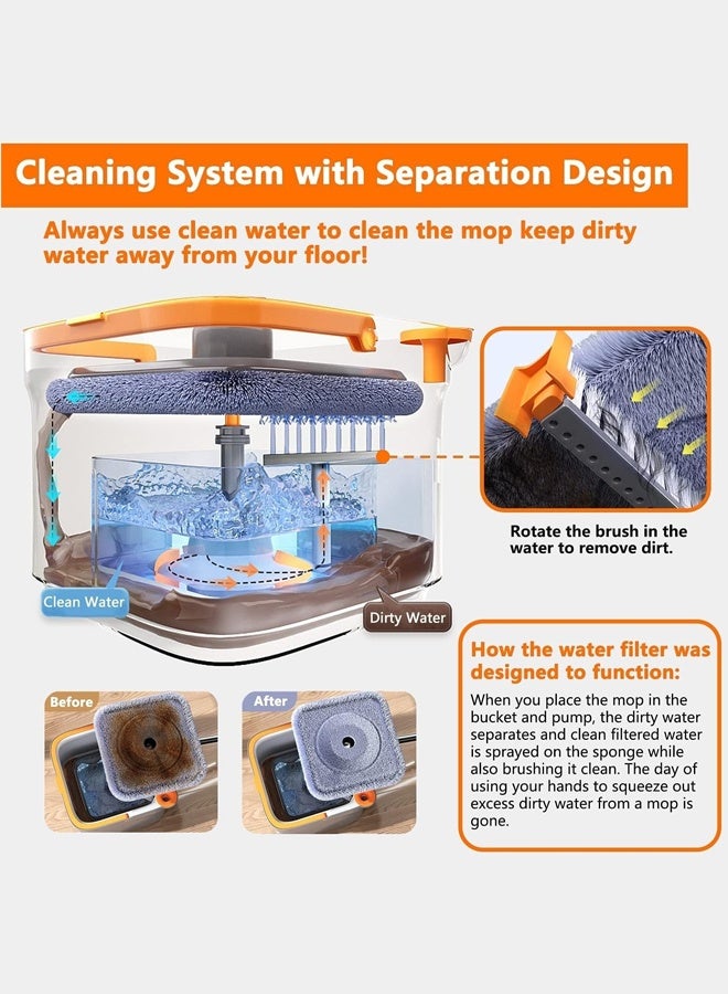 كليني جيني طقم ممسحة ودلو دوارة مربعة الشكل، سعة 5.8 لتر، رأس دوار 360 درجة، نظام فصل ذاتي للحجرة المتسخة والنظيفة، 31×31×18.5 سم - Image 3