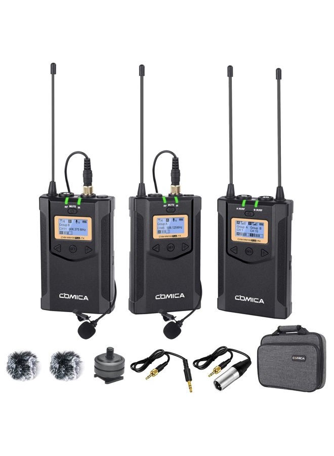 Comica CVM-WM100 Plus UHF 48-Channel Wireless Dual Lavalier Microphone System for Canon Nikon Sony Panasonic DSLR Camera XLR Camcorder & Smartphone (2TX+1RX) - Image 1
