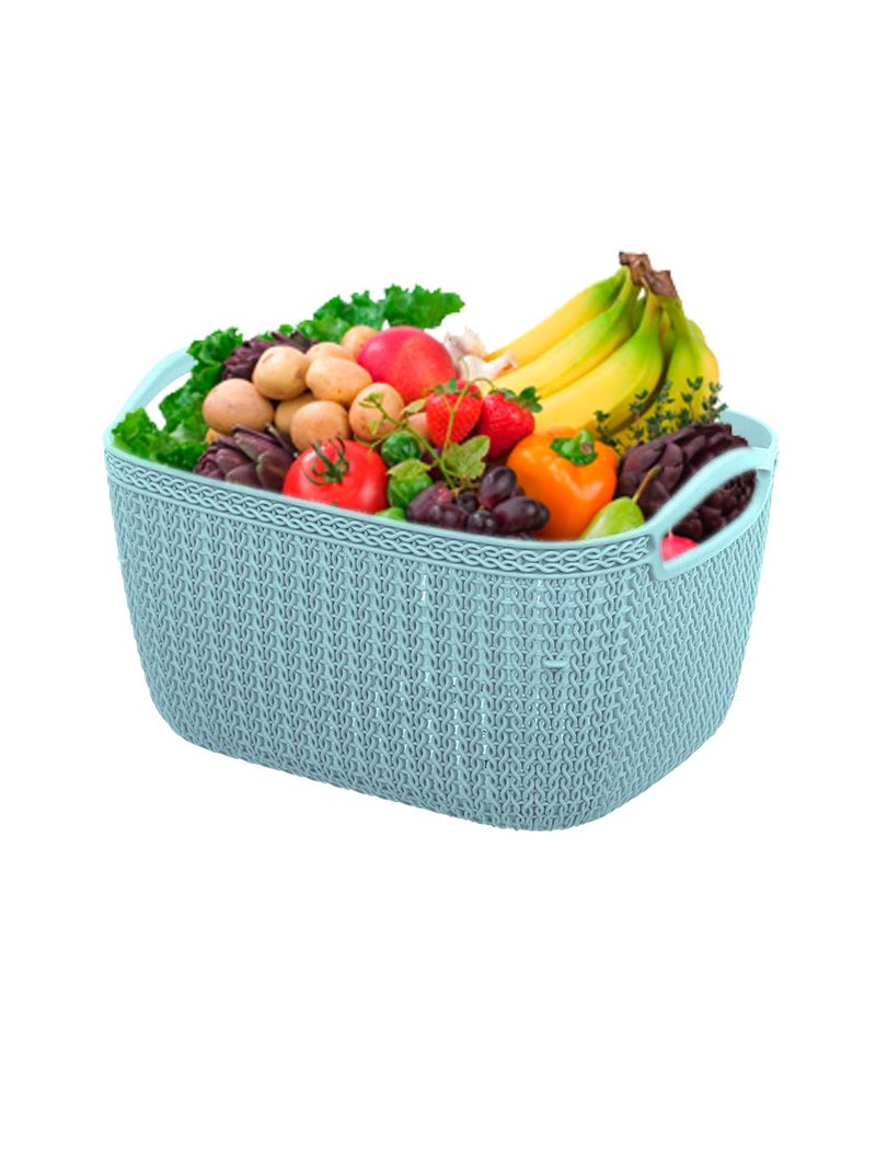 Kuber Industries Q-6 Unbreakable Plastic 2 Pieces Multipurpose Large Size Flexible Storage Baskets/Fruit Vegetable Bathroom Stationary Home Basket with Handles (Light Blue & Grey) - Image 2