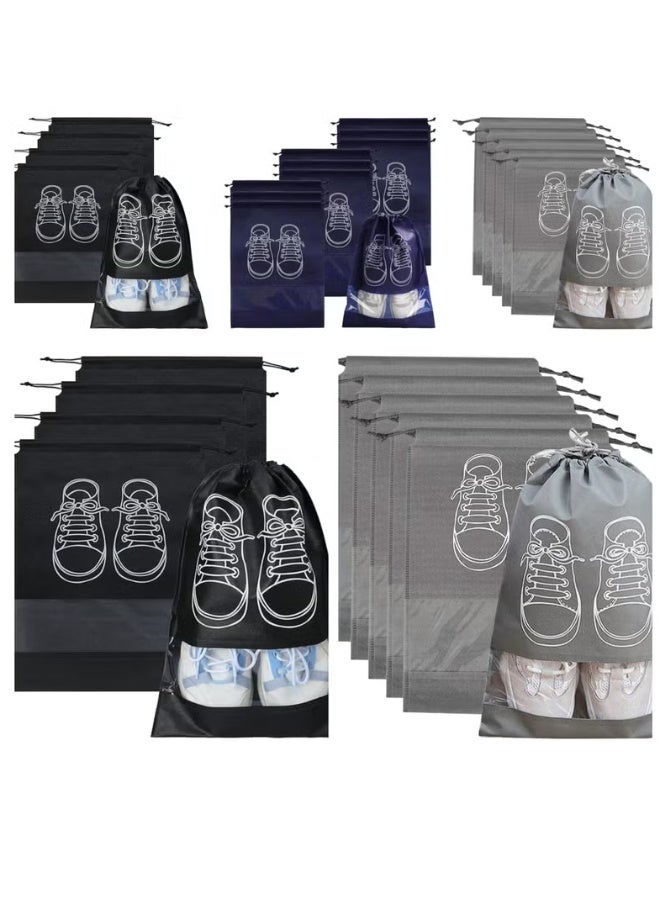 حقائب تخزين الأحذية، عبوة من 4 حقائب أحذية مقاومة للغبار برباط مع فتحة شفافة، منظمات تعبئة محمولة مقاومة للماء للاستخدام اليومي والسفر، متعددة الألوان - Image 1