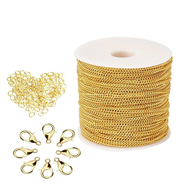 ALEVAN Combo of Link Extension Necklace Anchor Chain & Jump Ring for Jewelry Making, Golden 1mm Length 10 Mtr & 20 Lobster - Image 1