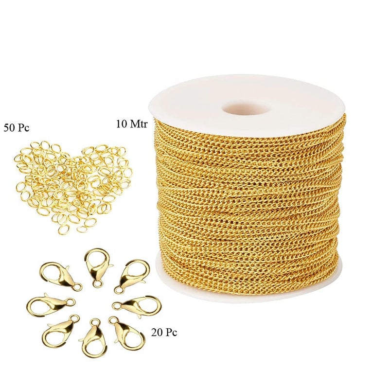 ALEVAN Combo of Link Extension Necklace Anchor Chain & Jump Ring for Jewelry Making, Golden 1mm Length 10 Mtr & 20 Lobster - Image 2