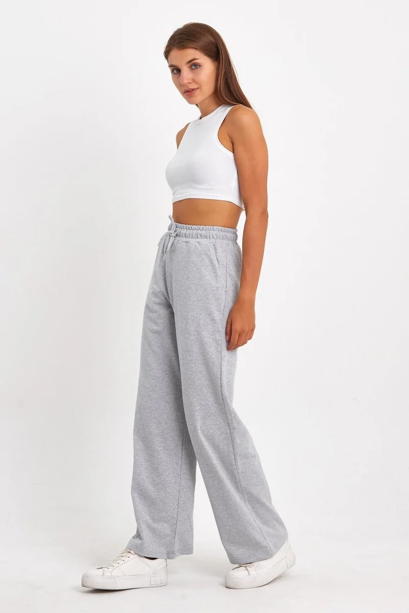 mmetalic Women's Seasonal Casual Wide Leg Side Pocket Gray Sweatpants