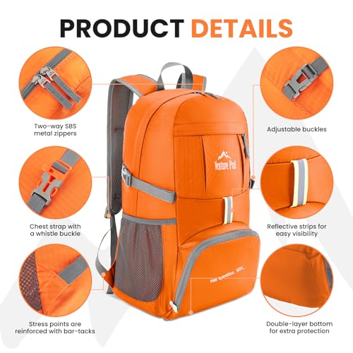 Venture Pal 35L Ultralight Lightweight Packable Foldable Travel Camping Hiking Outdoor Sports Backpack Daypack - Image 3