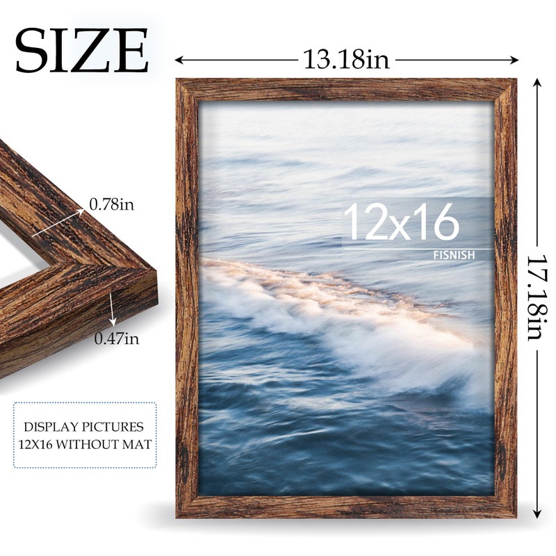 Fisnish 12x16 Picture Frame Brown, Classic Poster Frame for Horizontal or Vertical Wall Mounting, 1 Pack - Image 3