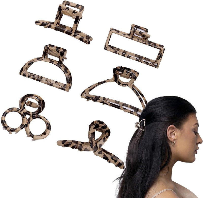 BasicSense 6 PCS Leopard Print Hair Claw Set LightWeight Alloy Metal Durable Sturdy Claws For Women Clamps 6PCS Small Grips