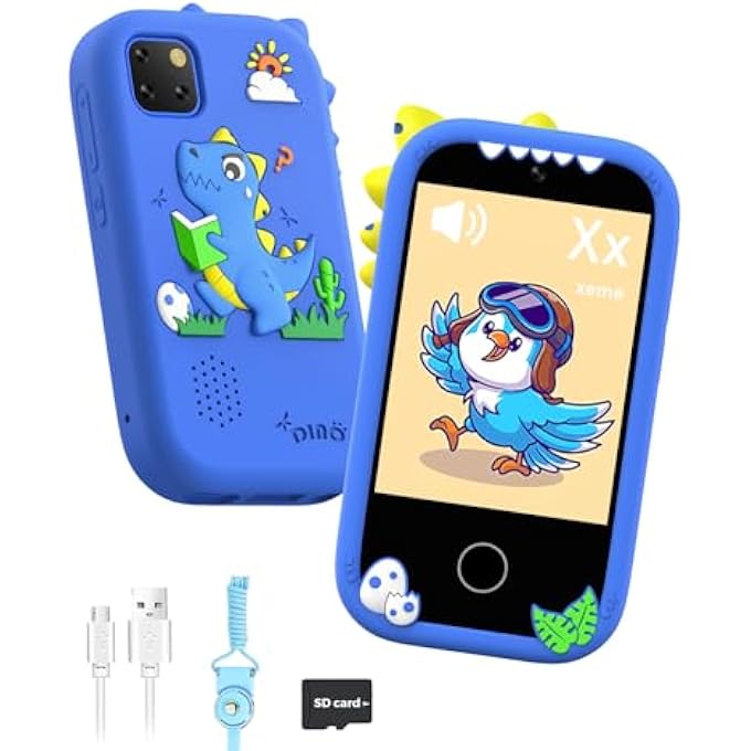 KIDS SMART PHONE, HOLIDAY BIRTHDAY GIFTS FOR BOYS AGE 3-10, KIDS DINOSAUR TOYS PHONE, 2.8" TOUCHSCREEN TODDLER LEARNING PLAY TOY PHONE WITH DUAL CAMERA, GAME, MUSIC PLAYER, 32GB CARD, BLUE - Image 2