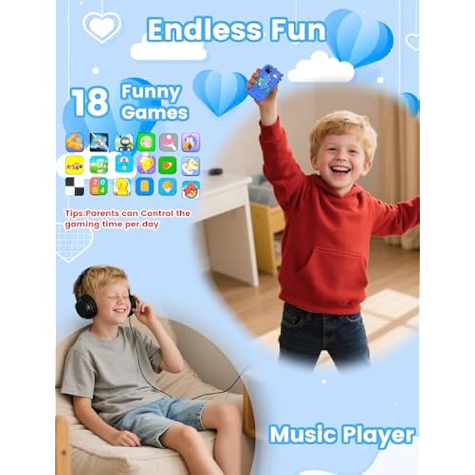 KIDS SMART PHONE, HOLIDAY BIRTHDAY GIFTS FOR BOYS AGE 3-10, KIDS DINOSAUR TOYS PHONE, 2.8" TOUCHSCREEN TODDLER LEARNING PLAY TOY PHONE WITH DUAL CAMERA, GAME, MUSIC PLAYER, 32GB CARD, BLUE - Image 5