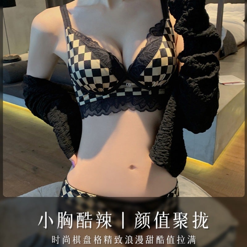Women's Checkered Push-Up Bra Set with Thick Padding - Image 2