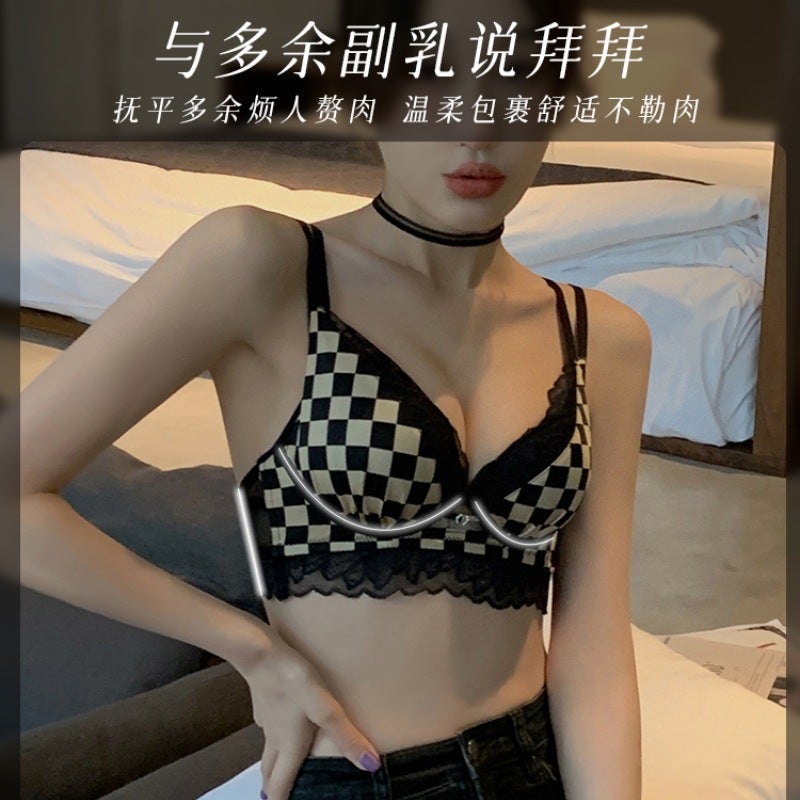 Women's Checkered Push-Up Bra Set with Thick Padding - Image 3