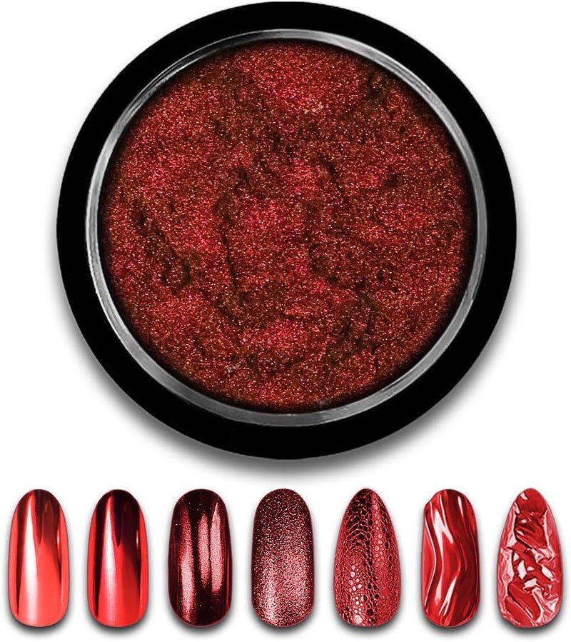 Red Chrome Nail Powder Mirror Effect Metallic Dust Holographic Glitter Glazed Manicure Decoration Reflective Pigment for DIY Gel Polish Nail Art, Resin Craft, Gifts