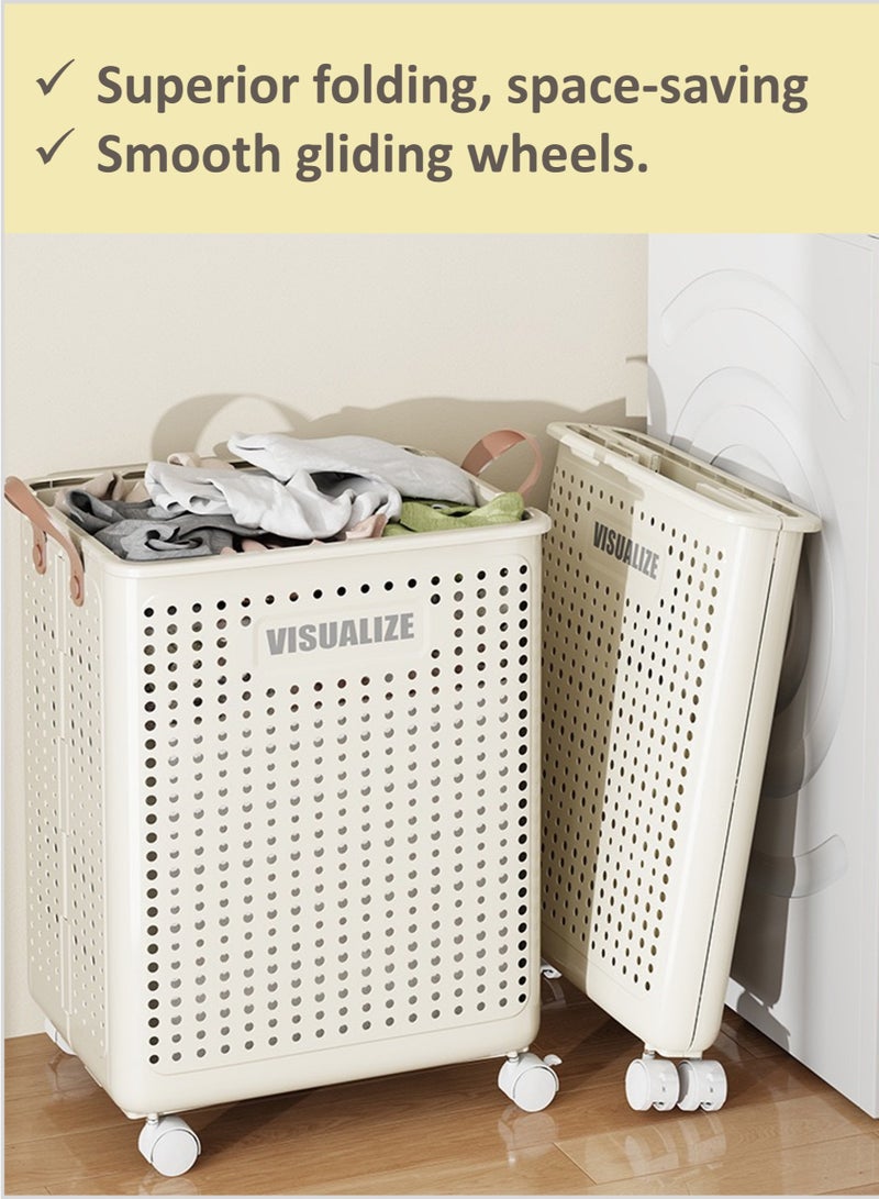 YooA 49×38×9.5cm Extra Large Collapsible Laundry Basket | With Wheels,Made of Durable Anti-Deformation Material, Large Foldable Laundry Hamper for Clothes, Toys & Fruits, Space-Saving, Easy to Move, Multi-Purpose Storage (White)  - Image 3